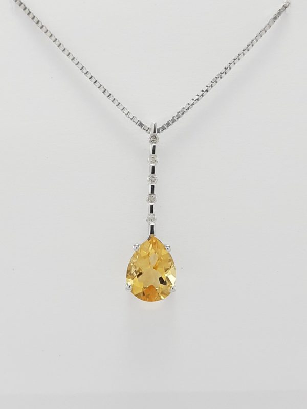 9ct White Gold Citrine and Diamond Pendat and Chain-0