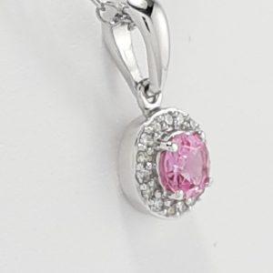 9ct White Gold Pink Sapphire and Diamond Cluster Pendant and Chain-1475