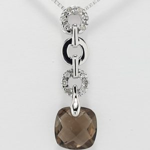 9ct White Gold Smoky Quartz and Diamond Pendant on Chain-1481