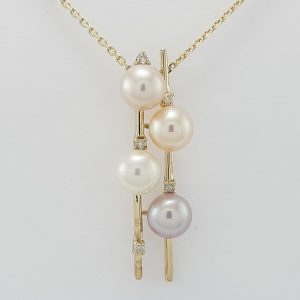 9ct Yellow Gold Freshwater Pearl and Diamond pendant on Chain-0