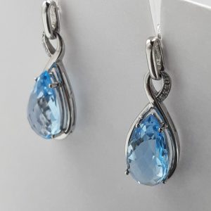 9ct White Gold Blue Topaz and Diamond Earrings -1506