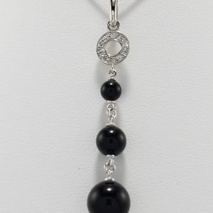 9ct White Gold Black onyx and Diamond pendant on Chain-1384