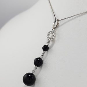 9ct White Gold Black onyx and Diamond pendant on Chain-1383