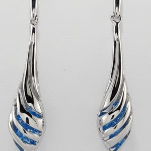 9ct White Gold Blue Topaz Bombe drop Earrings-1541