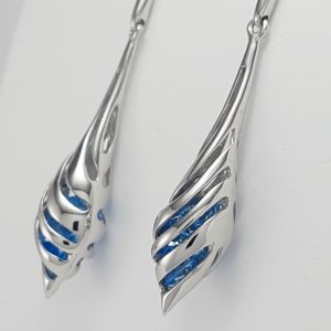 9ct White Gold Blue Topaz Bombe drop Earrings-1542