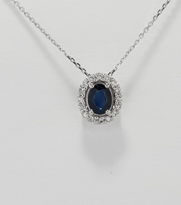 9ct White Gold Sapphire and Diamond Pendant and Chain-1547