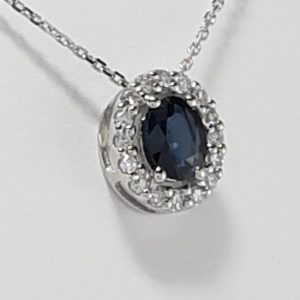 9ct White Gold Sapphire and Diamond Pendant and Chain-0