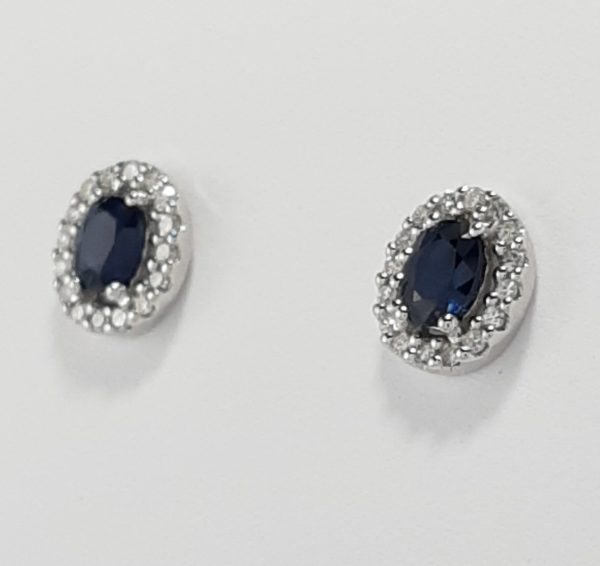 9ct White Gold Sapphire and Diamond Earrings-1549