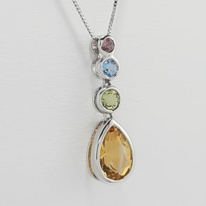 9ct White Gold pear shaped Stone set Pendant-1560