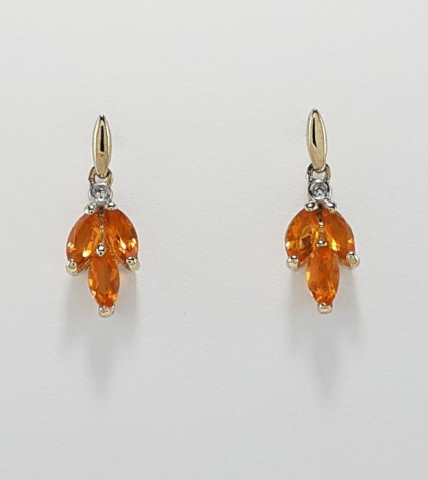 9ct Yellow Gold Mexican Fire Opal and Diamond Earrings-0