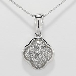 9ct White Gold Diamond set Pendant on Chain-1586