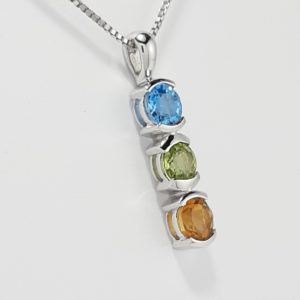 9ct White Gold Blue Topaz Peridot and Citrine Pendant on Chain-1591