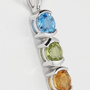 9ct White Gold Blue Topaz Peridot and Citrine Pendant on Chain-1593