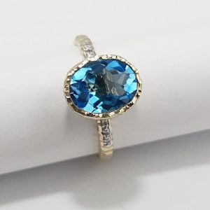 9ct Yellow Gold Blue Topaz and Diamond Ring-1653