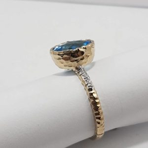 9ct Yellow Gold Blue Topaz and Diamond Ring-1654